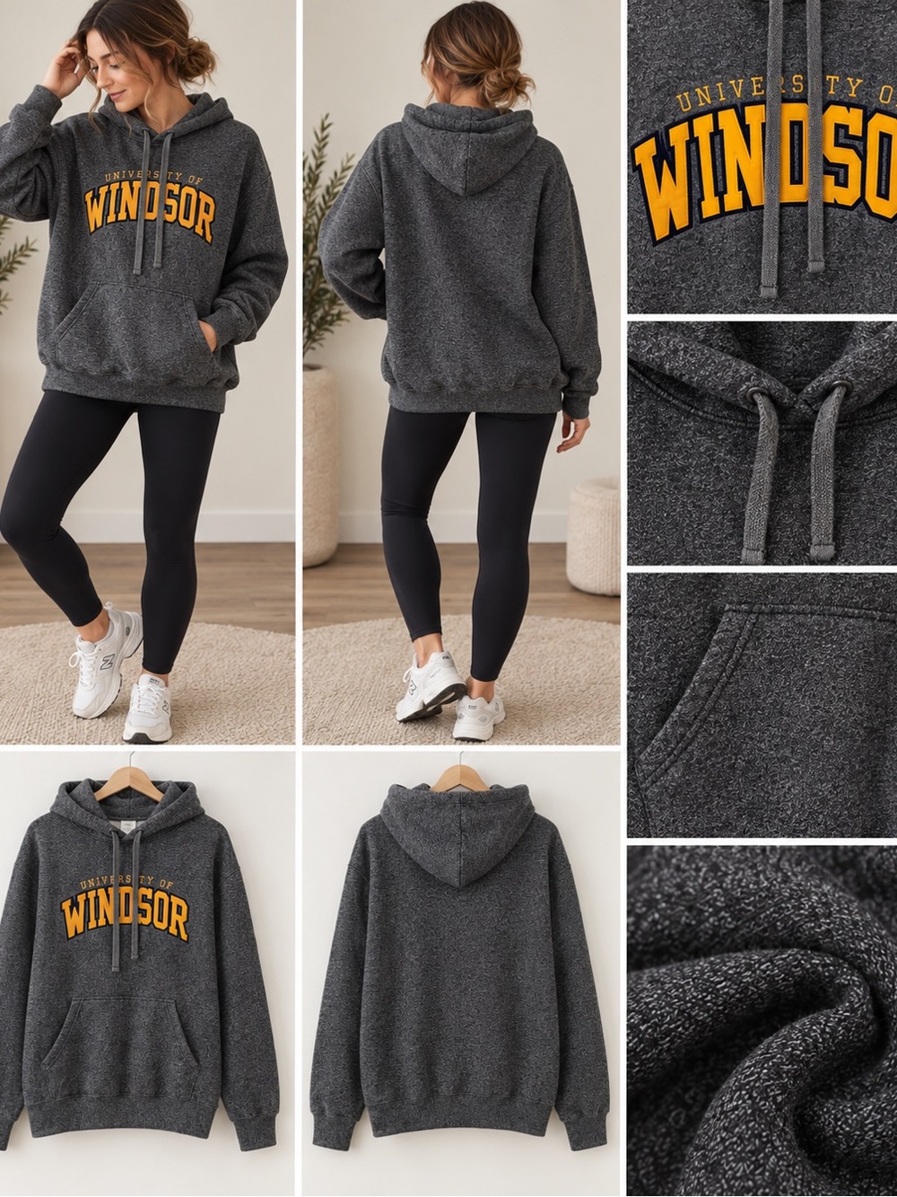 Windsor Charcoal Sherpa Hoodie with Gold Logo